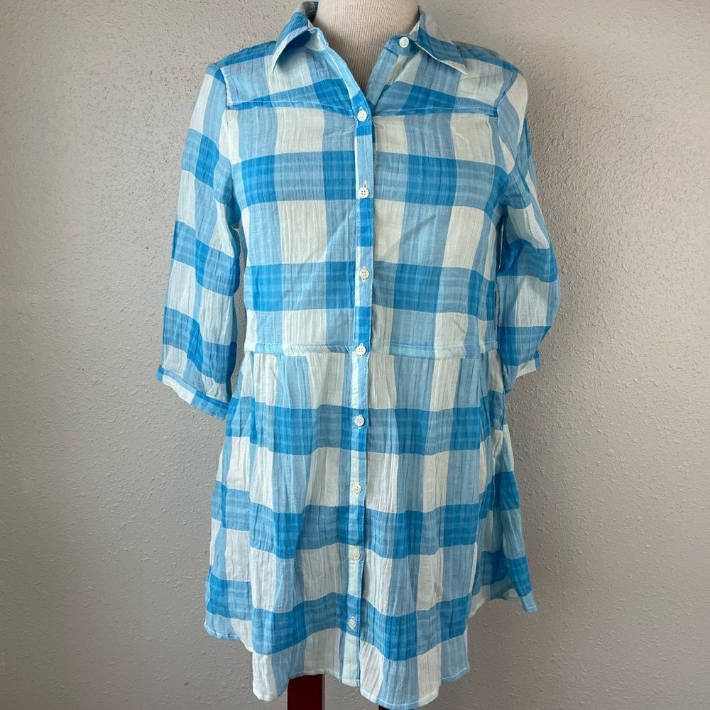 NWT Love Fire Button Down Blue and White Top Size M